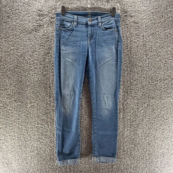 7 For All Mankind Jeans Womens 26 Blue Denim Skinny Crop And Roll Preppy Ladies - Picture 1 of 10